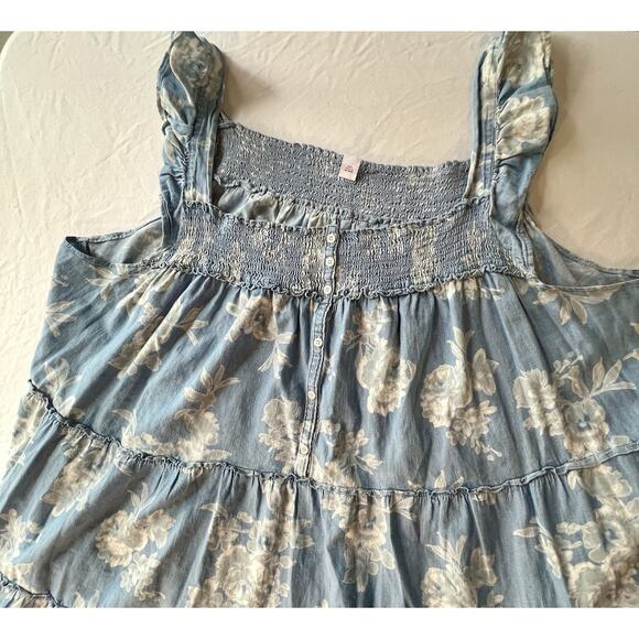 Old Navy Chambray Floral Tiered Midi Dress 4XL Smocked Beach Cruise Vacation - Picture 5 of 10